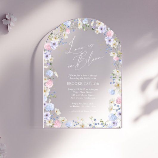 Liefde in bloei bloemig roze Paarse Vrijgezellenfe Acryl Uitnodigingen