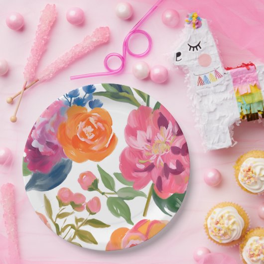 Liefde in bloei bloemig Vrijgezellenfeest Tafeldec Papieren Bordje (Feest)