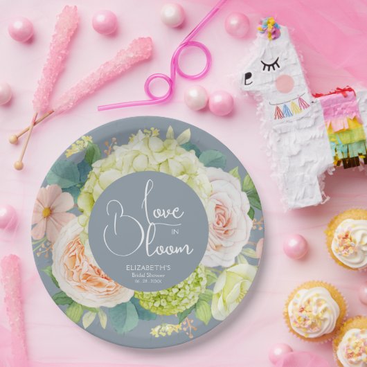 Liefde in Bloei Bloemrijke Bruiloftsshower Stofbla Papieren Bordje (Feest)