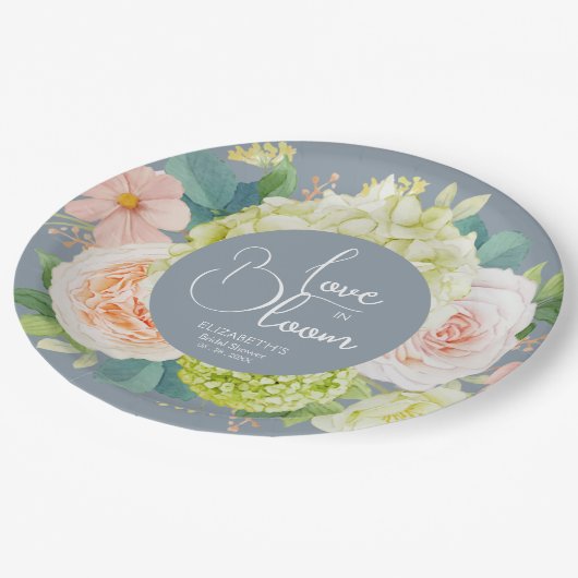 Liefde in Bloei Bloemrijke Bruiloftsshower Stofbla Papieren Bordje (Gekanteld)