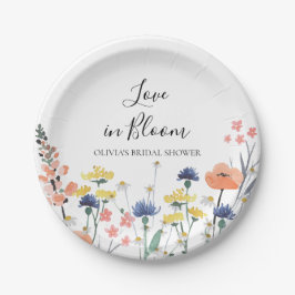 Liefde in bloei bruidsbruiloft wilde bloemen papieren bordje