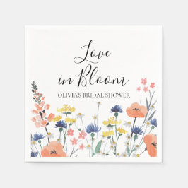 Liefde in bloei bruidsbruiloft wilde bloemen servet