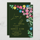 Liefde in bloei donkergroen bloemig Vrijgezellenfe Kaart (Voorkant / Achterkant)