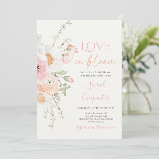 Liefde in bloei lente bruids douche uitnodiging (Staand voorkant)