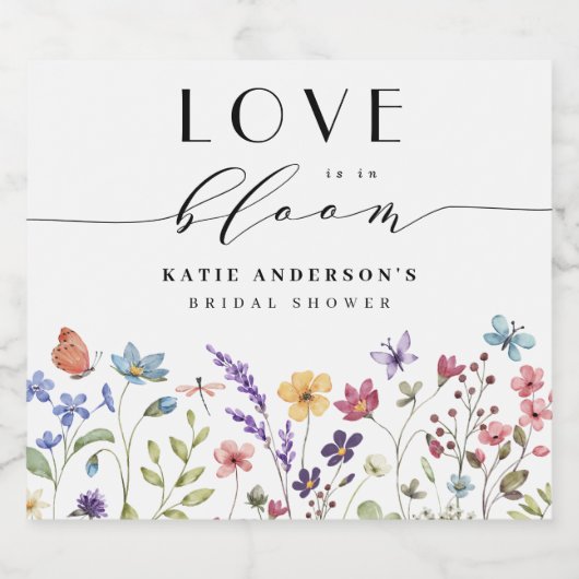 Liefde in Bloei Lente Zomer Bloemige Bruiloft Fees Sparkling Wijnetiket (Enkel label)