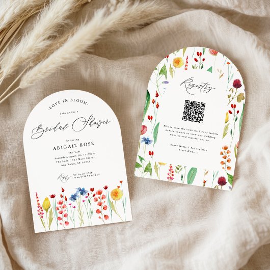 Liefde in bloei met QR-code, gebogen Vrijgezellenf Kaart