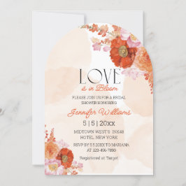 Liefde in bloei oranje bloemenboog vrijgezellenfee kaart