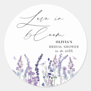 Liefde in bloei Paarse wilde bloem bruiloftsborre Ronde Sticker