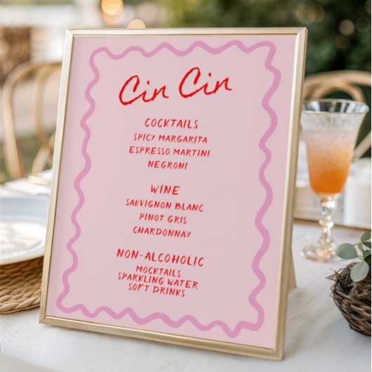 Liefde in bloei Rood Roze Cin Cin Bar Menu Poster