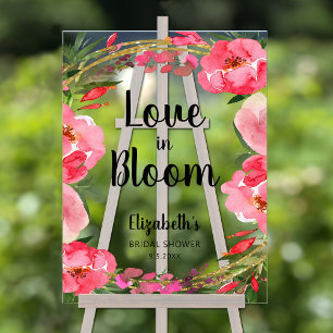 Liefde in Bloei Roze Bloemen Bruidsdouche Acryl Bord