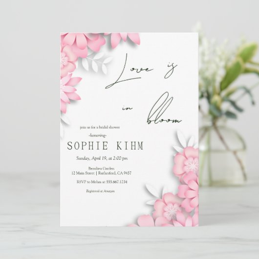 Liefde in bloei roze bloemig Vrijgezellenfeest Kaart (Staand voorkant)