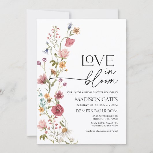 Liefde in bloei Uitnodiging, Wildflower Vrijgezell Kaart (Voorkant)