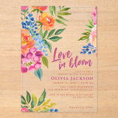 Liefde in bloei Vetgedrukte bloemen Kleurrijk vrij Acryl Uitnodigingen (Voorkant)
