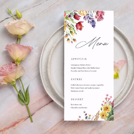 Liefde in bloei Vrijgezellenfeest Floral Menu Kaar
