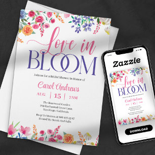 Liefde in Bloei Waterverf Bloem Roze Bruiloft Fees Kaart