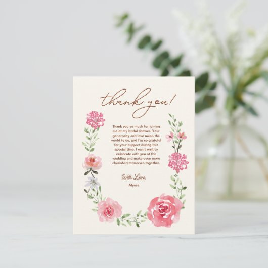 Liefde in Bloei Waterverf Bloemen Vrijgezellenfees Bedankkaart (Staand voorkant)