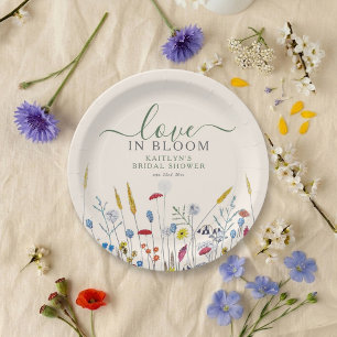 Liefde in Bloei Weide met Wilde Bloemen Bruidsdine Papieren Bordje