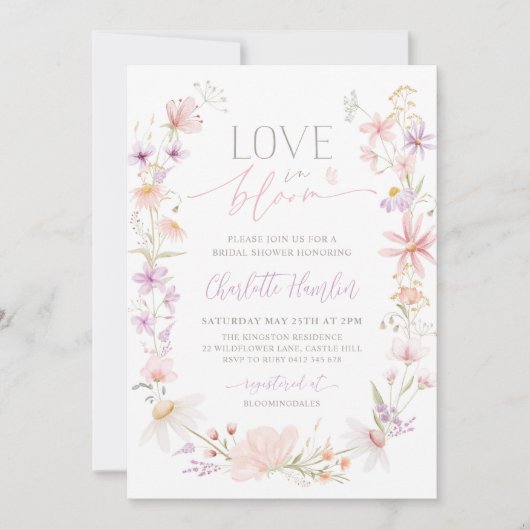 Liefde in bloei wilde bloem bruiloft feest kaart (Voorkant)