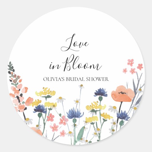 Liefde in bloei Wilde bloemen bruidsdouche Ronde Sticker (Voorkant)