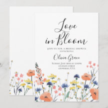 Liefde in bloei Wilde bloemen bruidsfeest uitnodig