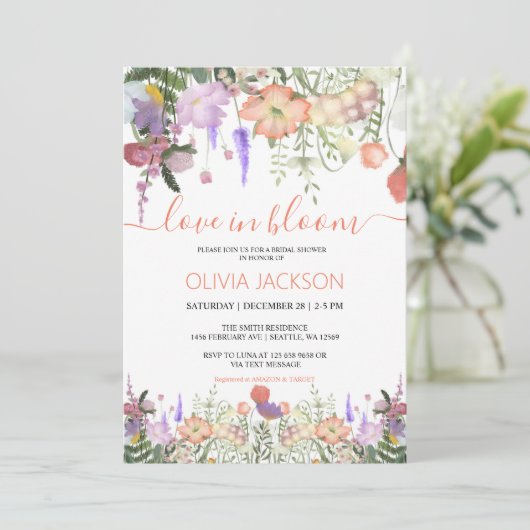 Liefde in bloei Wildflower Bruidsdouche Uitnodigin Feestdagenkaart (Staand voorkant)