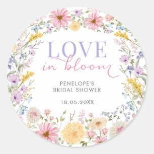 Liefde in Bloei Zachte Wilde Bloemenweide Bruiloft Ronde Sticker