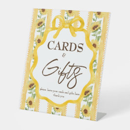 Liefde in bloei zonnebloem bruidsfeest cadeautafel reclamebord met voetstuk