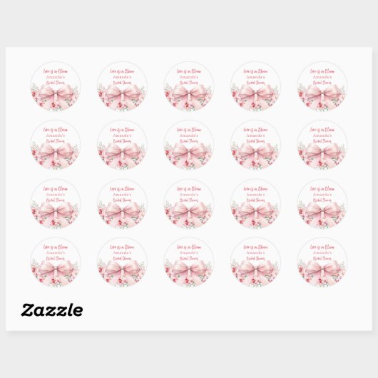 Liefde in Bloem roze bloemen lint Bruidsdouche Ronde Sticker (Vel)