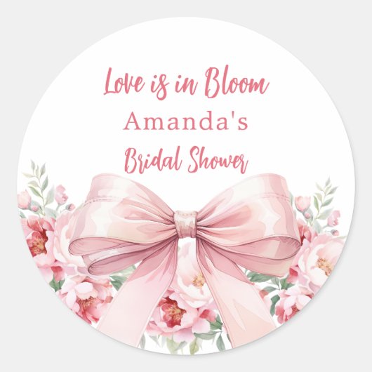 Liefde in Bloem roze bloemen lint Bruidsdouche Ronde Sticker (Voorkant)
