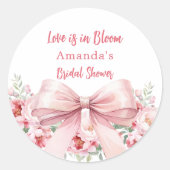 Liefde in Bloem roze bloemen strik Bruidsdouche Ronde Sticker (Voorkant)