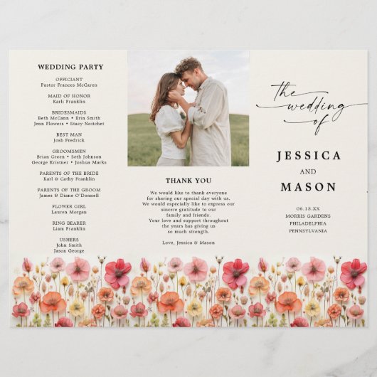 Liefde in Bloem Stems Trifold Wedding Programma Flyer (Voorkant)