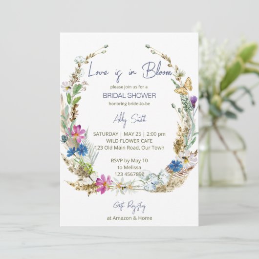 Liefde in bloem vrijgezellenfeest van wilde bloeme kaart (Staand voorkant)