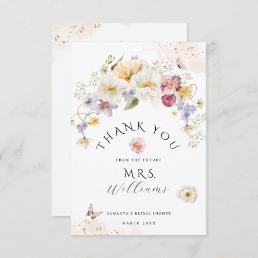 Liefde in bloem Wildflower Rustic Vrijgezellenfees Bedankkaart (Voorkant / Achterkant)