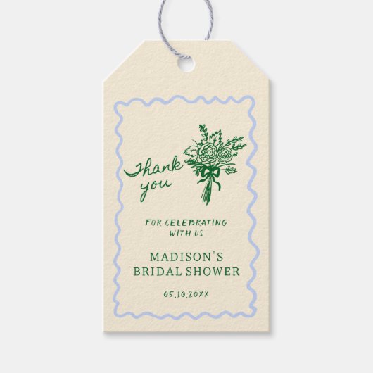 Liefde in Bloom Blauw Groen Vrijgezellenfeest Beda Cadeaulabel (Voorkant)