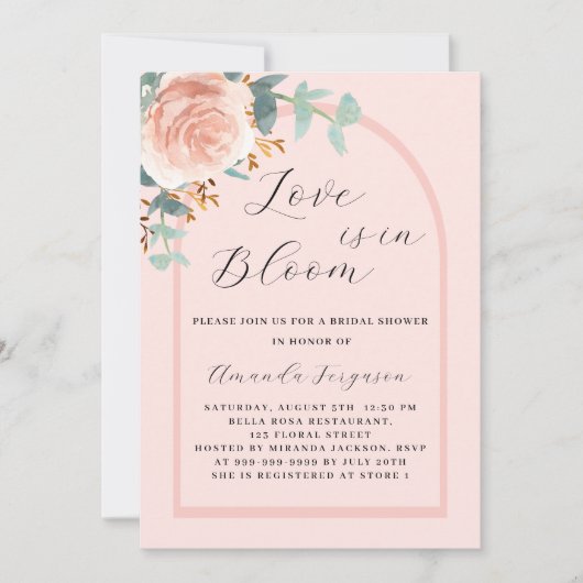 Liefde in Bloom bloemig roos gouden boog Vrijgezel Kaart (Voorkant)