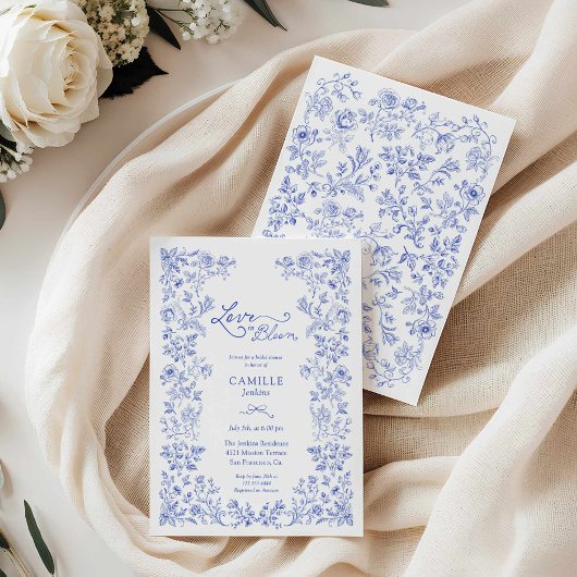 Liefde in Bloom Blue Floral Bruids Douche Uitnodig Kaart