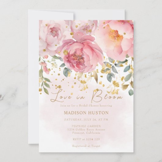 Liefde in Bloom Blush Roze Goud Bloemen Vrijgezell Kaart (Voorkant)