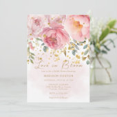 Liefde in Bloom Blush Roze Goud Bloemen Vrijgezell Kaart (Staand voorkant)