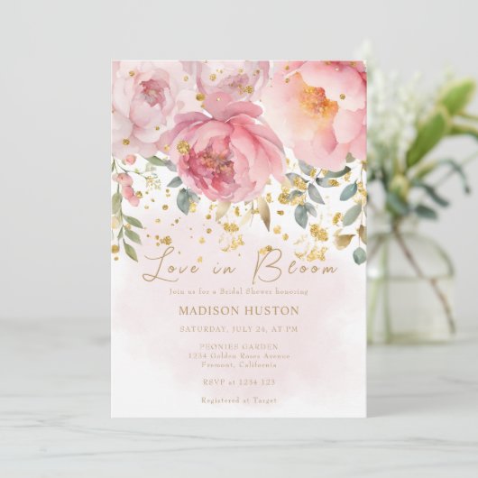Liefde in Bloom Blush Roze Goud Bloemen Vrijgezell Kaart (Staand voorkant)