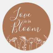 Liefde in Bloom Burnt Oranje Wildflower Sketch Ronde Sticker (Voorkant)