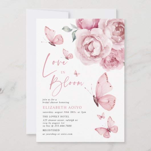 Liefde in Bloom Butterfly Roze Bloemen Vrijgezelle Kaart (Voorkant)