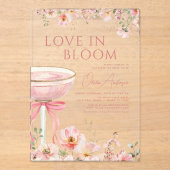 Liefde in Bloom Champagne Roze Boog Vrijgezellenfe Acryl Uitnodigingen (Voorkant)