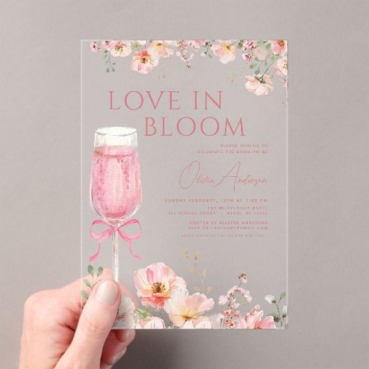Liefde in Bloom Champagne Roze Boog Vrijgezellenfe Acryl Uitnodigingen (Insitu (Draagbaar))