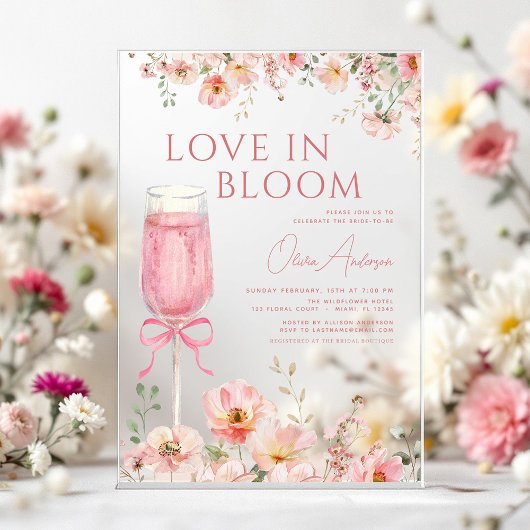 Liefde in Bloom Champagne Roze Boog Vrijgezellenfe Acryl Uitnodigingen