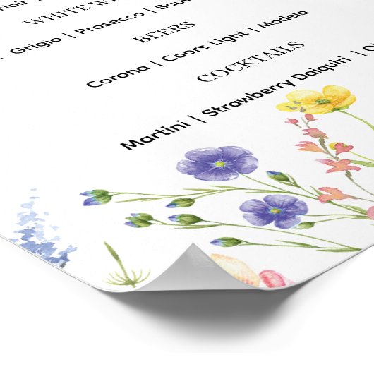 Liefde in Bloom Drink Menu Sign | Wildflower-thema Poster (Hoek)
