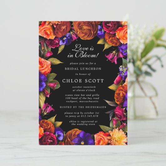 Liefde in Bloom Floral Bridal Shower Invitation Kaart (Staand voorkant)
