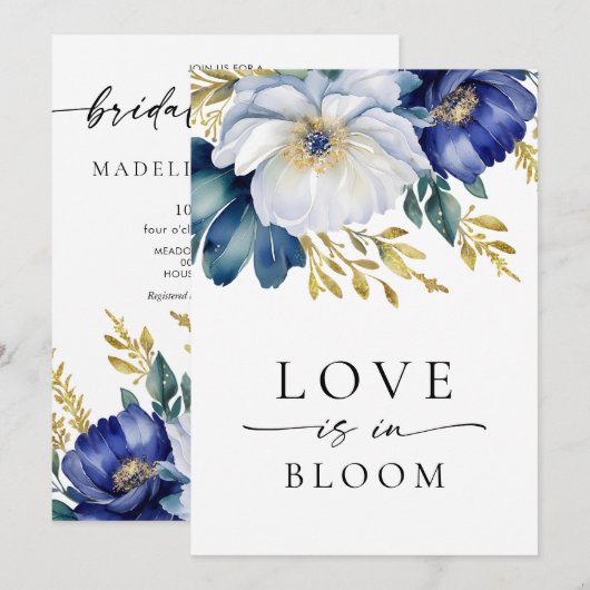 Liefde in Bloom Floral Bridal Shower Invitation Kaart (Voorkant / Achterkant)