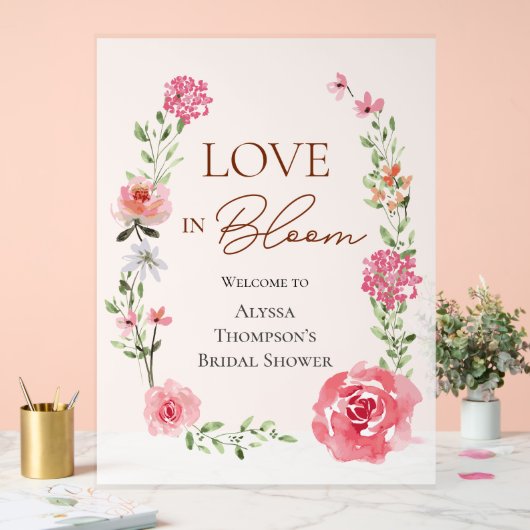 Liefde in Bloom Flowers Vrijgezellenfeest Welkomst Acryl Bord (Huwelijk)