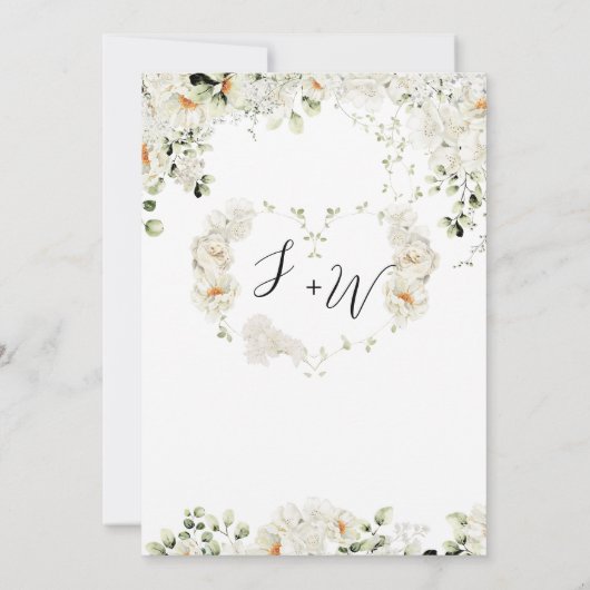 Liefde in Bloom Hart Bloem Monogrammen Trouwen Kaart (Achterkant)