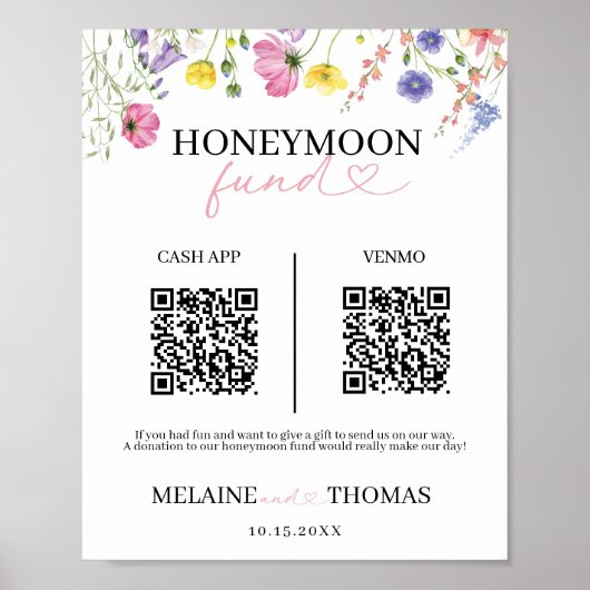 Liefde in Bloom Honeymoon Fund Sign Poster (Voorkant)
